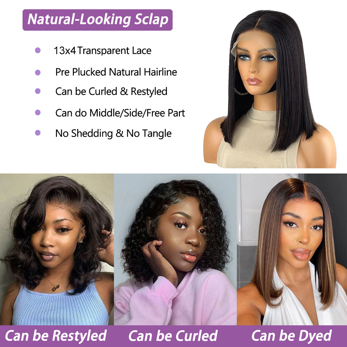 13x4 Bob Wig Straight Style